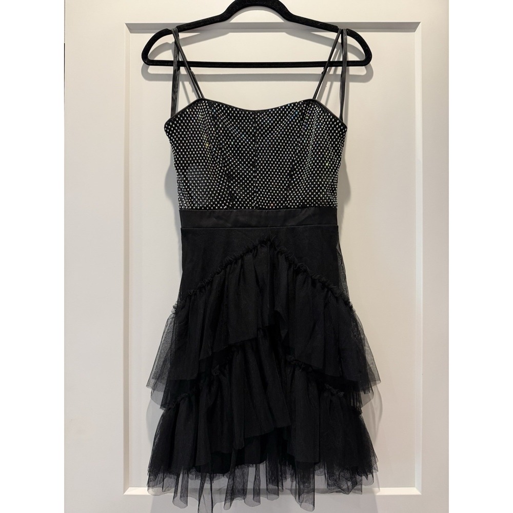 Y2K Glam City Studio Black Rhinestone Tulle Mini Party Dress Juniors 3